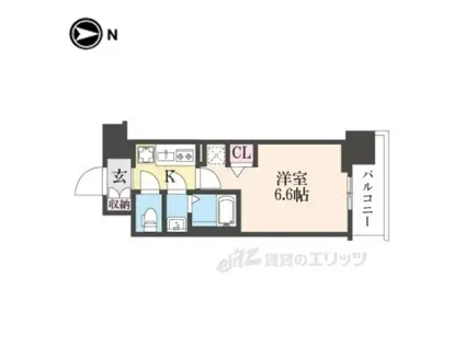 プラシード京都(1K/2階)の間取り写真