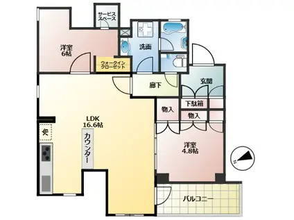 ザ・パークハウス上野レジデンス(2LDK/9階)の間取り写真