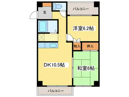 日成ビル(2DK/2階)の間取り写真