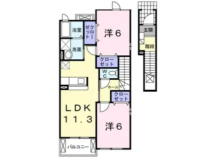 エスポワール(2LDK/2階)の間取り写真