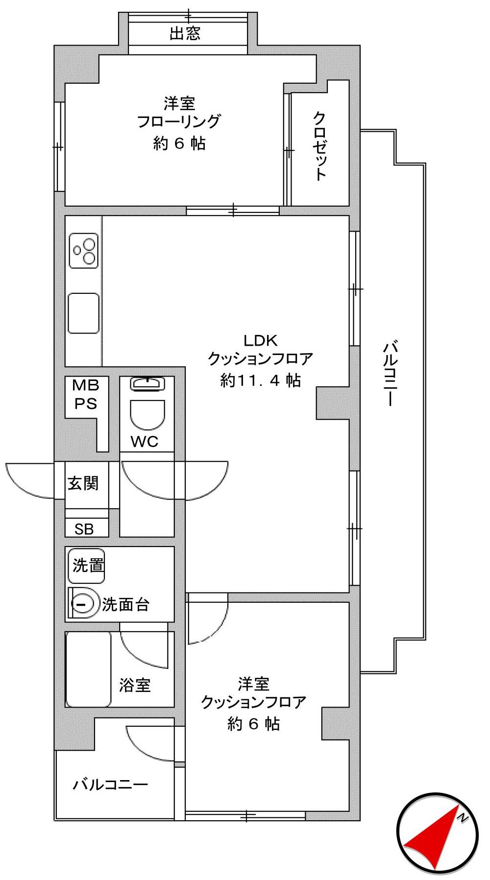 コムコルデコット(2LDK/2階)の間取り写真