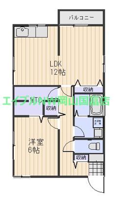 デューク古都(1LDK/2階)の間取り写真