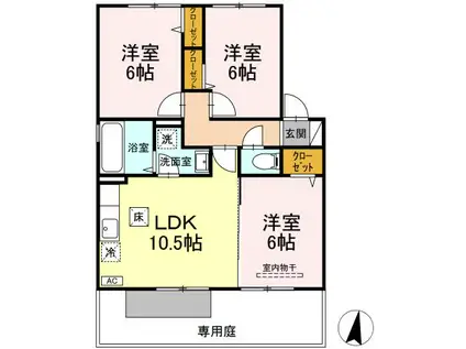 セジュールSAKURA B棟(3LDK/1階)の間取り写真