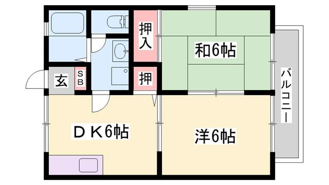 ハビテーションゆめさき(2DK/2階)の間取り写真