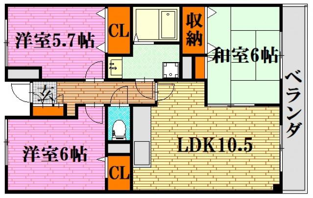 ロイヤルパレス春日(3LDK/3階)の間取り写真