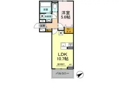 ルフレ香椎駅東(1LDK/2階)の間取り写真