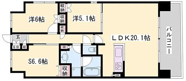 ウエリス姫路(2SLDK/9階)の間取り写真