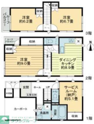 新宿区左門町戸建(3SDK/3階)の間取り写真