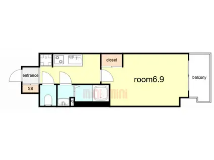 GENOVIA神戸湊川公園(1K/13階)の間取り写真
