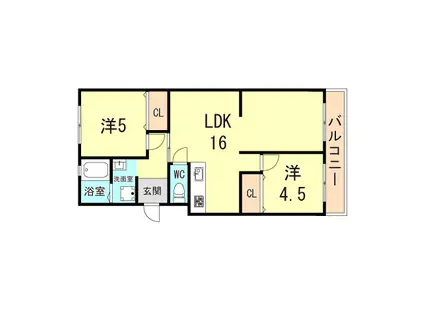 グリーンハイム山口(2LDK/4階)の間取り写真