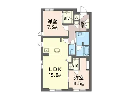 パークビュー湘南辻堂(2LDK/1階)の間取り写真