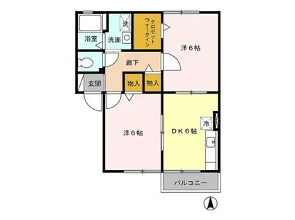 キーファー(2DK/1階)の間取り写真