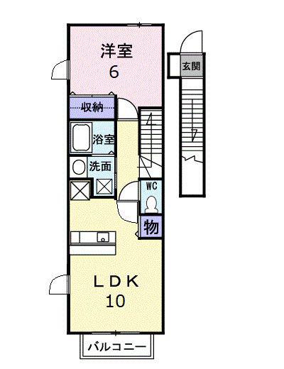 ウエスト AUBE(1LDK/2階)の間取り写真