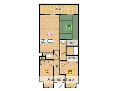 ＪＲ和歌山線 岩出駅 徒歩35分 7階建 築35年(3LDK/7階)の間取り写真