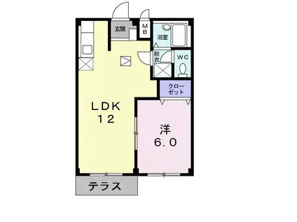 エルディム日向(1LDK/1階)の間取り写真