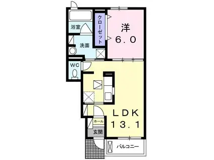 プルメリア(1LDK/1階)の間取り写真