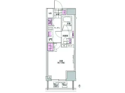 プレジリア東日本橋(1K/14階)の間取り写真
