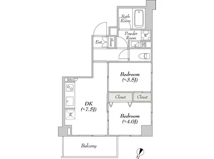 ルミーク本町ウエスト(2DK/4階)の間取り写真