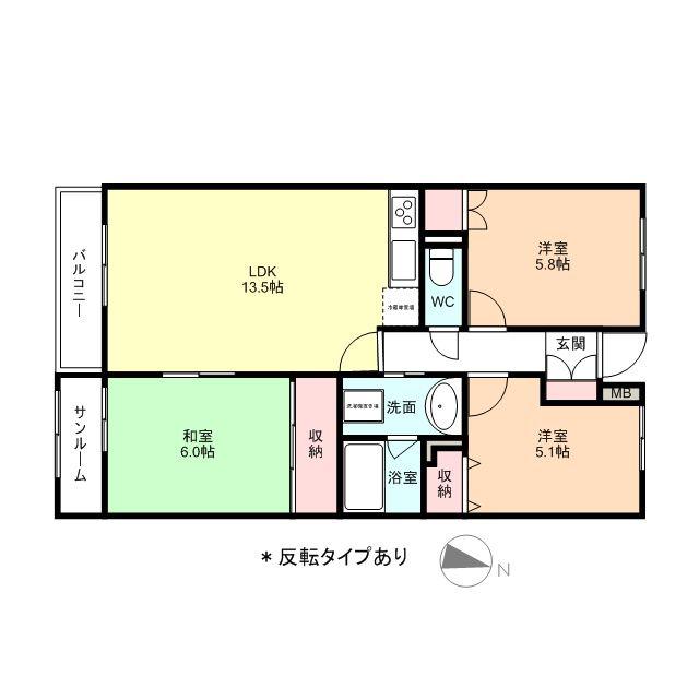 フィール高岡駅南(3LDK/2階)の間取り写真