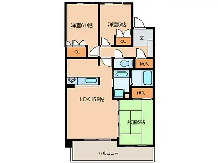 サーパス諏訪野第二(3LDK/9階)の間取り写真
