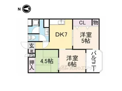 シャトー東香里(2LDK/3階)の間取り写真