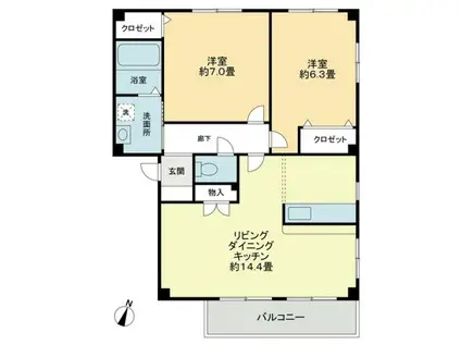 フォブール世俵A棟(2LDK/2階)の間取り写真