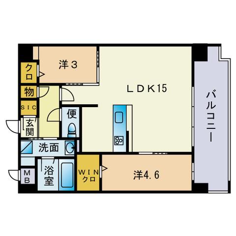 ウェルス天神南(2LDK/4階)の間取り写真