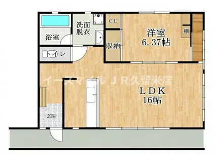 ピジョン・コート(1LDK/2階)の間取り写真