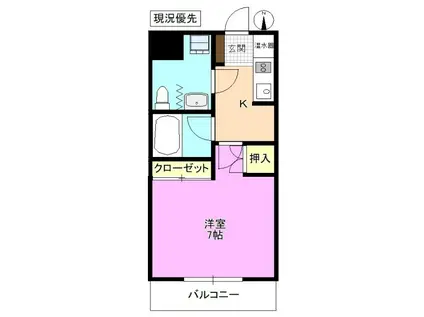 カリーテ飛翔(1K/1階)の間取り写真