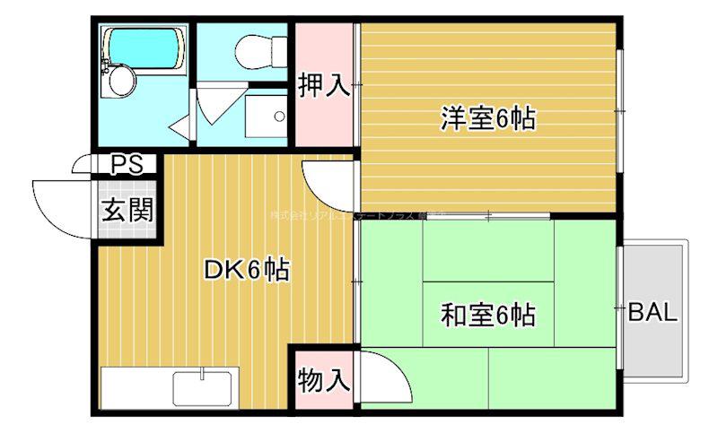 ＪＲ草津線 手原駅 徒歩15分 2階建 築35年(2DK/2階)の間取り写真