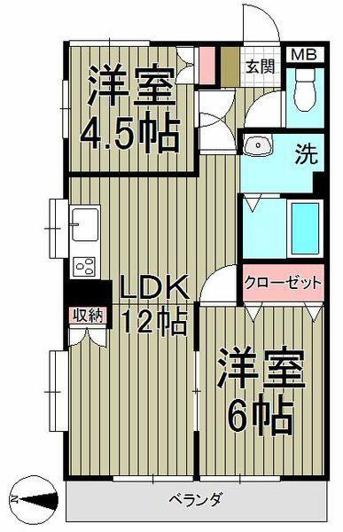 サンバレー飯島(2LDK/2階)の間取り写真