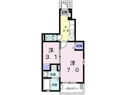 第二まどか(1SK/1階)の間取り写真