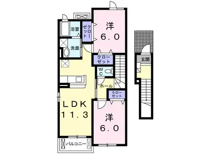 シャン・ド・フルールIII(2LDK/2階)の間取り写真