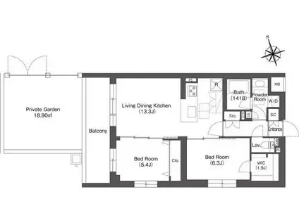 ルーウェ東大泉(2LDK/1階)の間取り写真