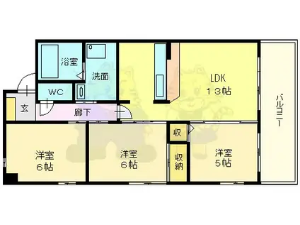 ジョイフル山法師(3LDK/4階)の間取り写真