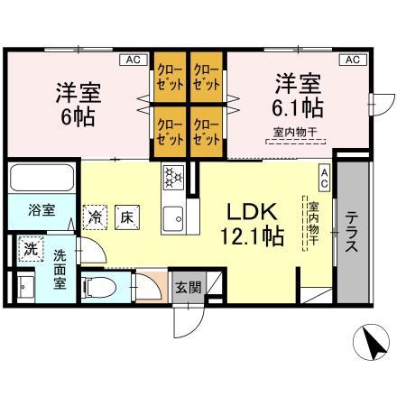 ドムスクレスト森野(2LDK/3階)の間取り写真