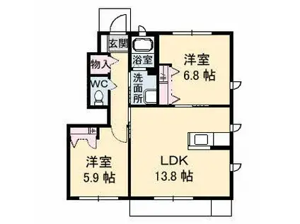 オレンジホップ C棟(2LDK/1階)の間取り写真