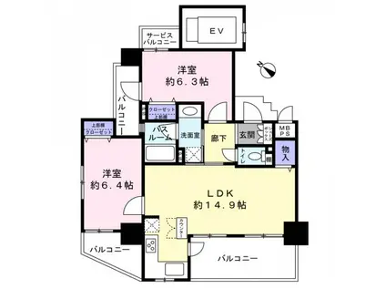 ワコーレ新長田レヴァンツァ(2LDK/5階)の間取り写真