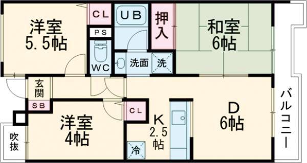 日神パレステージ福生(3DK/4階)の間取り写真