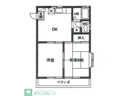 ライトハウスB棟(2DK/1階)の間取り写真