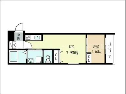 グリーンガーデン(1DK/1階)の間取り写真
