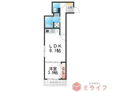 アルカンシエルコート緑橋(1LDK/1階)の間取り写真