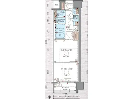 エステムコート京都二条(2K/7階)の間取り写真