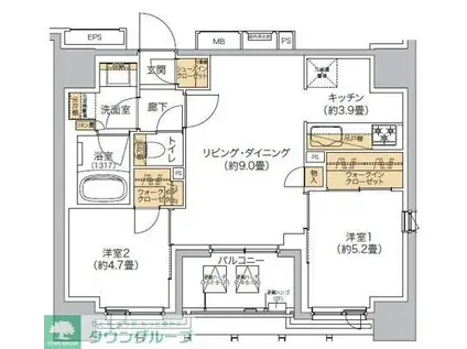 リビオメゾン西麻布(2LDK/8階)の間取り写真