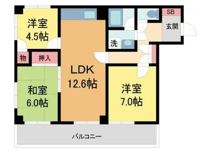 夙川ガーデンハイムⅠ(3LDK/4階)の間取り写真
