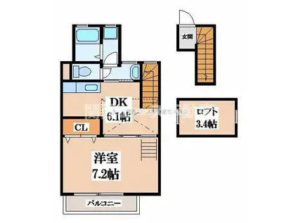ヴィラカレラ菱江(1DK/2階)の間取り写真