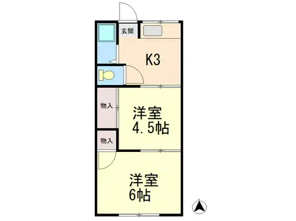 高取ハイツ(2K/2階)の間取り写真