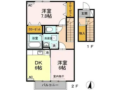 エミネンス上野中(2DK/2階)の間取り写真