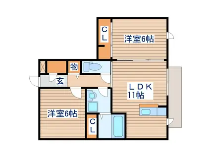 リアントゥール(2LDK/3階)の間取り写真