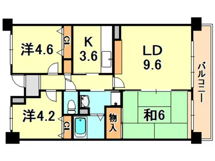 井吹東シティコート(3LDK/2階)の間取り写真